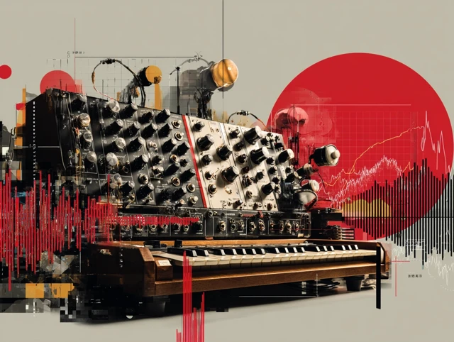 Synthesizer Collage Knobs and Waveforms Illustration