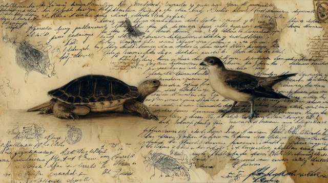 Galapagos Turtles and Finch Sepia Diagram