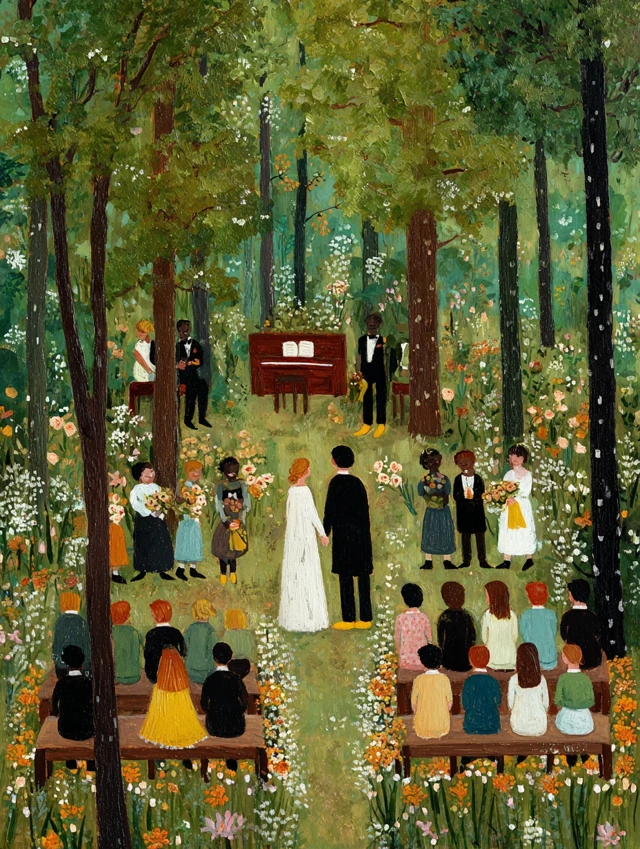 Wedding Ceremony Painting in the Woods