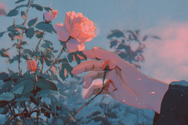 Anime Hand Touching Rose Dreamy Aesthetic