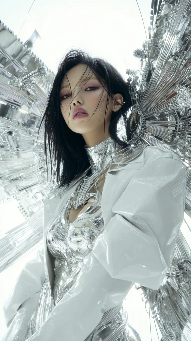 Futuristic South Korean Woman in Cyberpunk Fashion