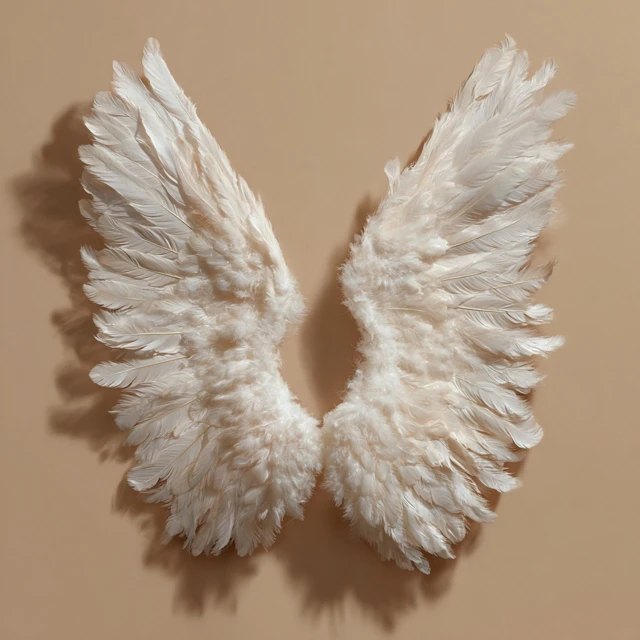 White Feather Angel Wings Against Light Tan Background