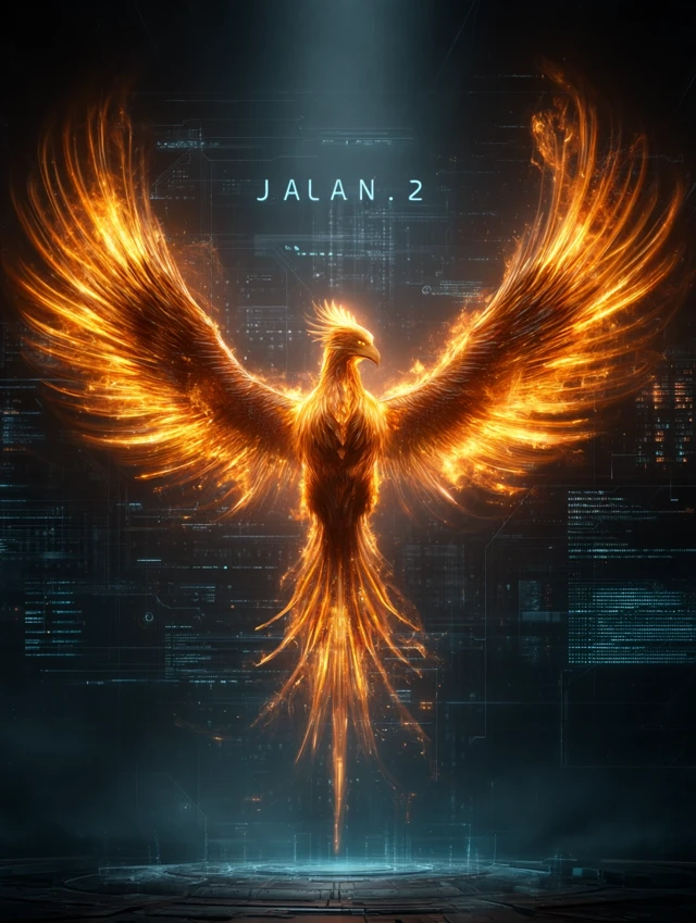 Cyberpunk Phoenix Rising From Ashes