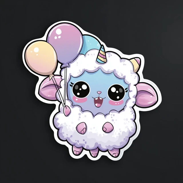 Cute Cartoon Cloud Sheep with Balloons Sticker