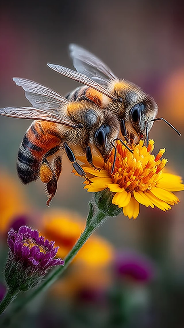 Bees Hugging on Flower Macro Photography