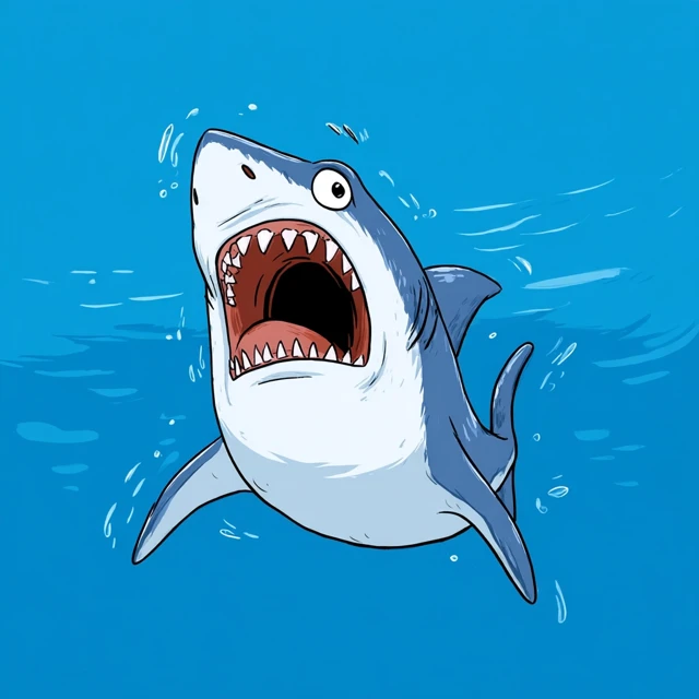 Cartoon Great White Shark Scared and Shocked