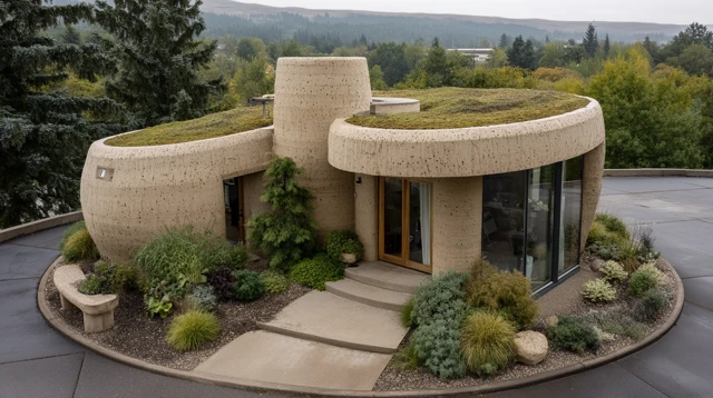 Eco Friendly Spiral House with Moss Covered Roof