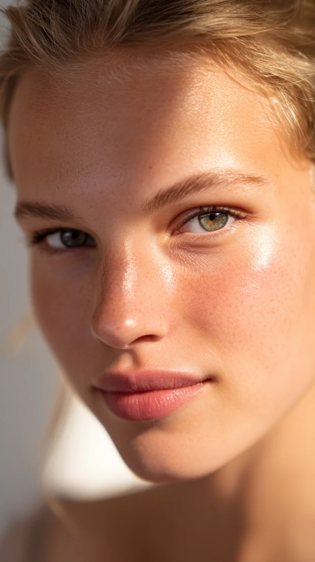 Young Woman Portrait Glowing Skin Natural Beauty