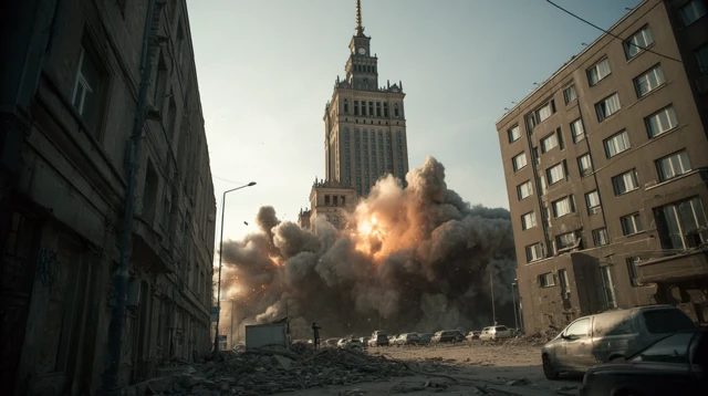 Warsaw Explosion Palace of Culture Dramatic Scene