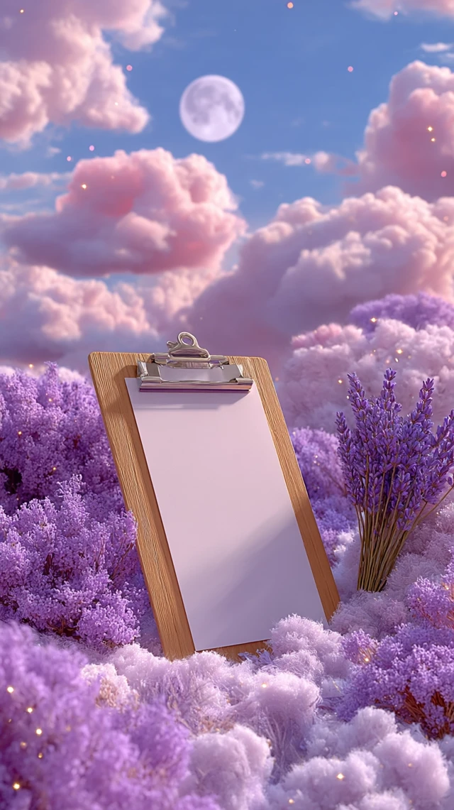 Dreamy Clipboard Lavender Field Illustration