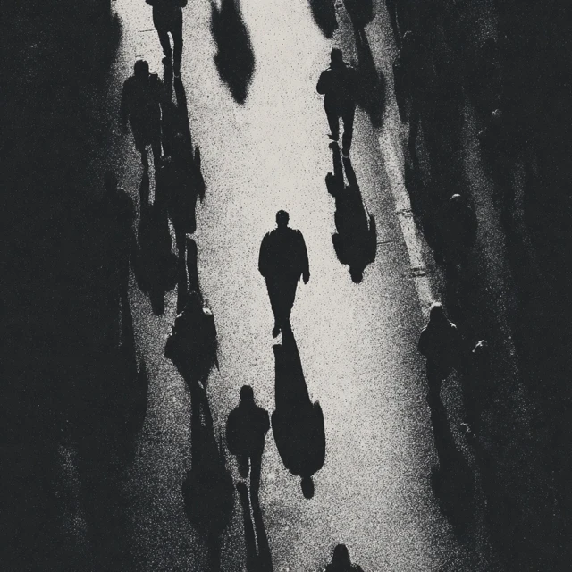 Man Walking Alone Black and White Illustration