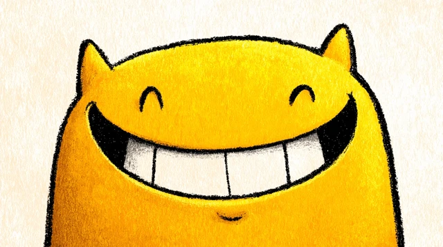 Happy Yellow Monster Cartoon Illustration