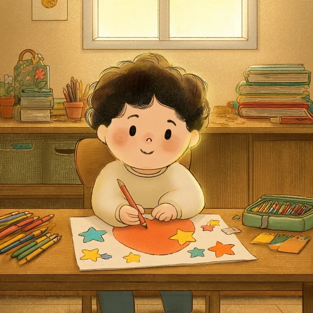 Cozy Childrens Book Illustration Korean Boy Drawing