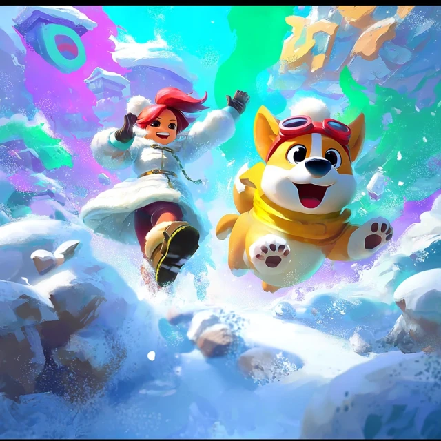 Girl and Corgi Parkouring in the Snow