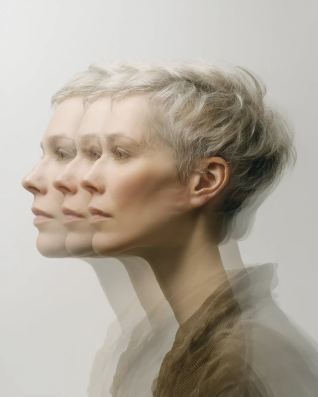 Multiple Exposure Portrait of Woman Turning Head