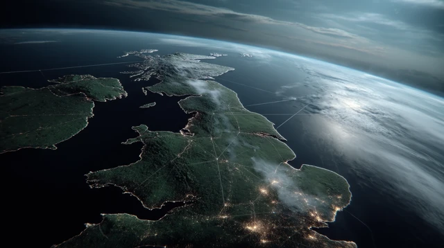 British Isles from Space Cities and Connections