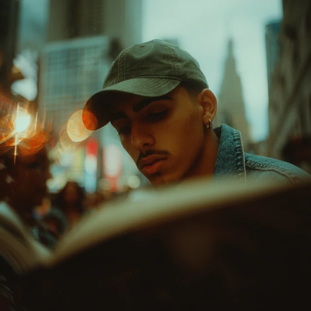 Hispanic Man Reading in NYC