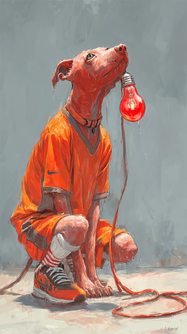 Dog Athlete Holding Light Bulb Art Illustration