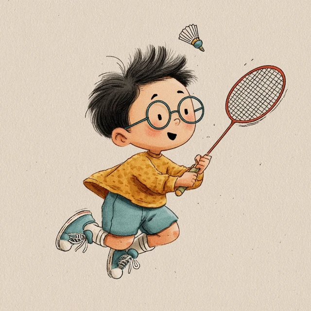 Cartoon Boy Playing Badminton Illustration