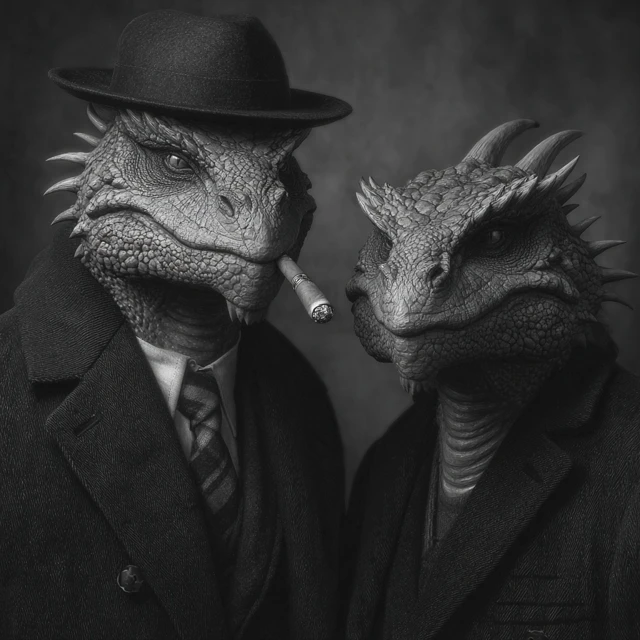 Mafia Dragons Black and White Photorealistic