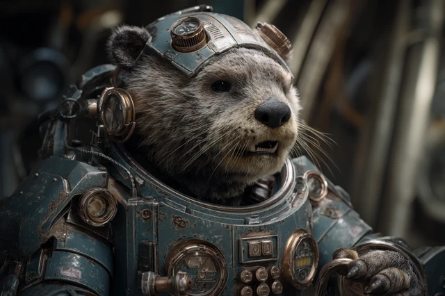 Cybernetic Otter in Mech Suit Determined