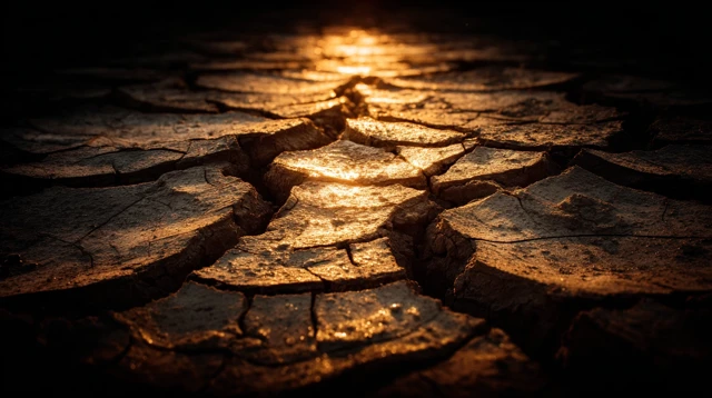 Cracked Earth Glowing Golden Light Eerie Atmosphere