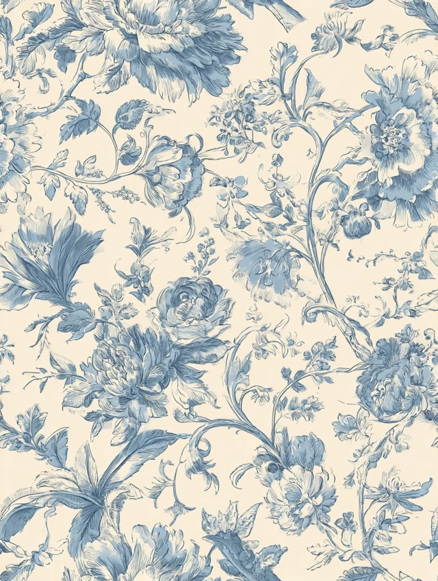 Vintage Toile de Jouy Floral Pattern Design