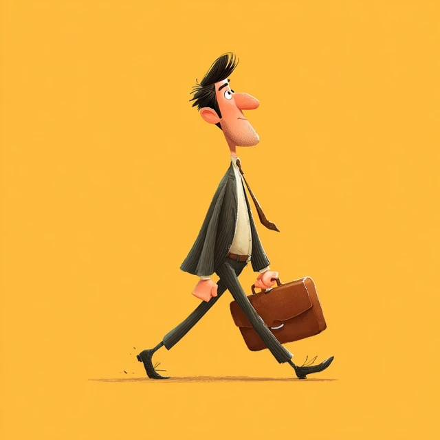 Cartoon Businessman Walking with Briefcase