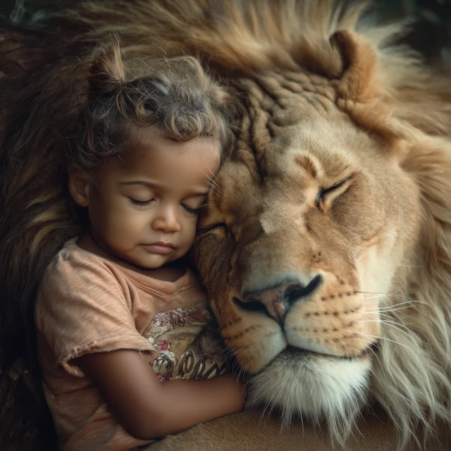 Toddler Hugs Lion Zoo Photography Cinematic