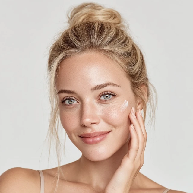 Beautiful Blonde Woman Glowing Skin Portrait