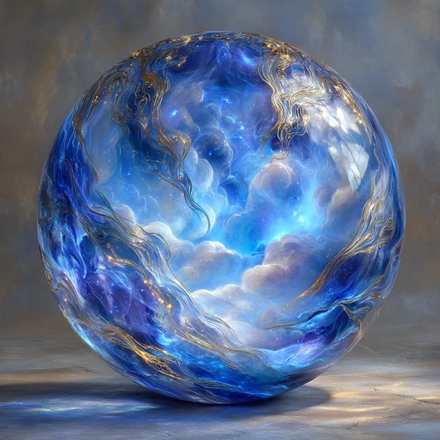 Fantasy Glass Orb Blue Clouds Ocean