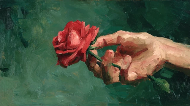 Hand Holding Rose Edward Hopper Style Painting