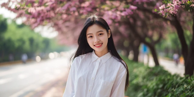 Chinese Student Smiling in Spring Portrait