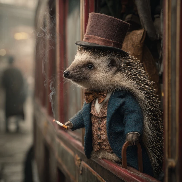 Hedgehog Gentleman Smoking Cigarette In A Bar
