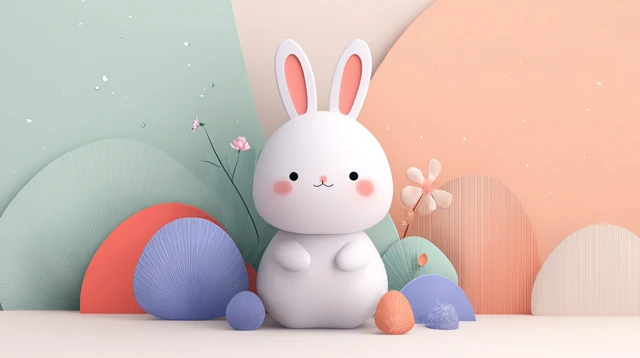 3D Easter Bunny Poster Pastel Colors Minimalist
