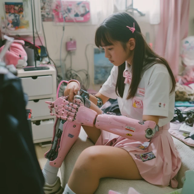 Tokyo Cyborg Girl Fixing Robotic Arm