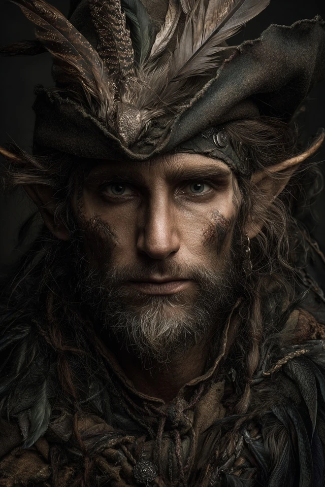 High Elf Wizard with Feathers Fantasy Portrait