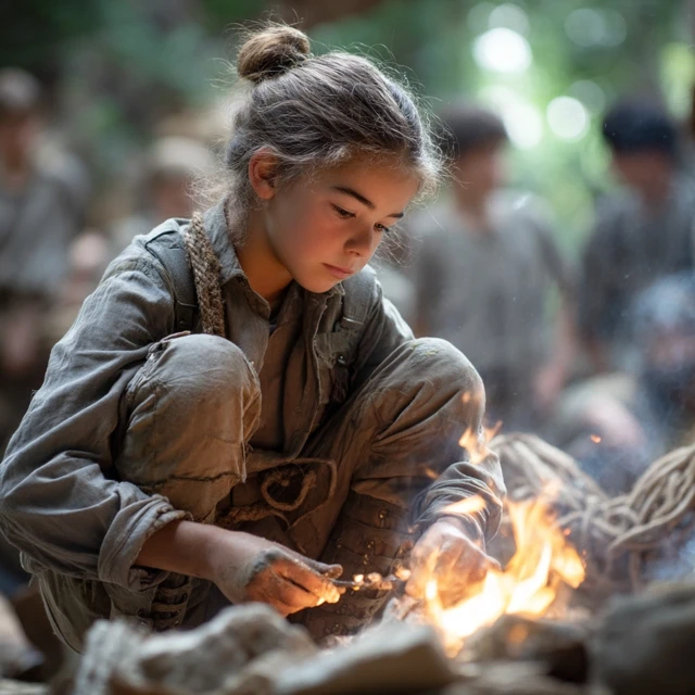 Girl Lighting Campfire Publicity Photo