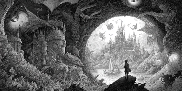 Fantasy Illustration Black and White Adventure