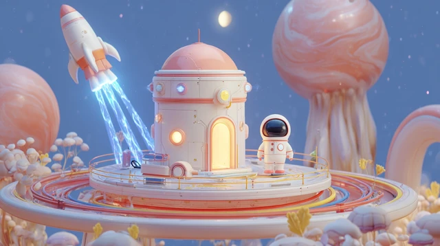 Cartoon Lunar Power Station Adorable Astronaut