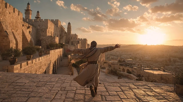 King David Dancing in Jerusalem at Golden Hour