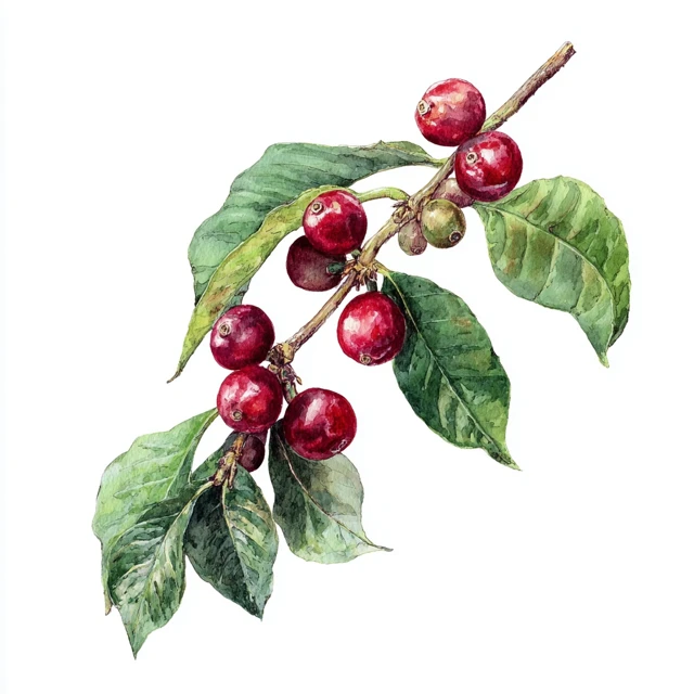 Coffee Cherry Watercolor Botanical Illustration