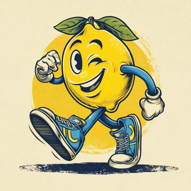 Cheerful Lemon Mascot Retro Cartoon Illustration