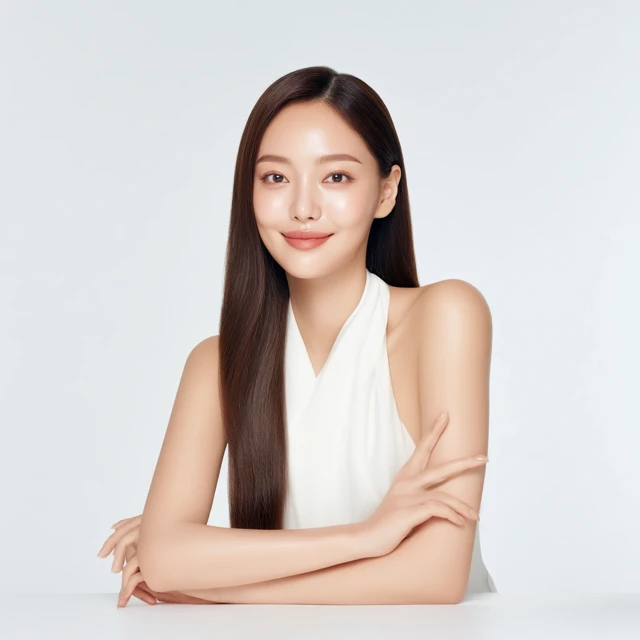 Korean Influencer in White Halter Top Studio Portrait