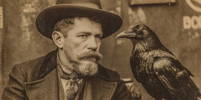 Vintage Portrait Man with Raven Sepia Tone Photograph