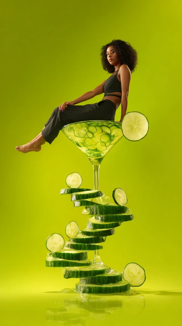 Woman in Cucumber Martini Advertising Photo