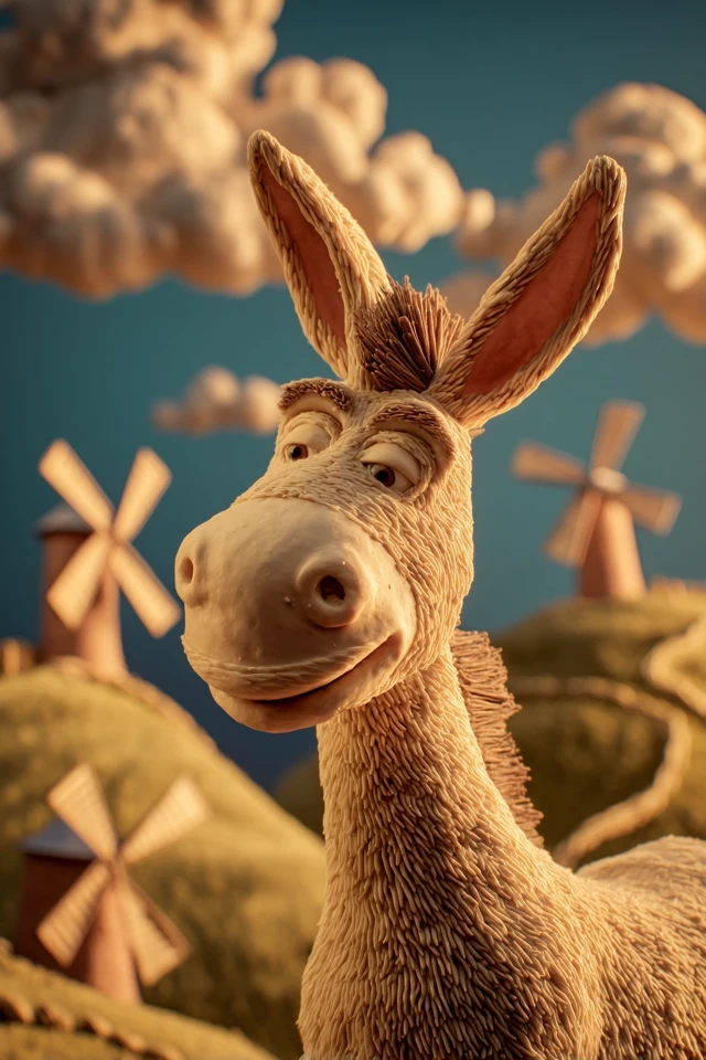 Claymation Donkey Poster: Whimsical Countryside