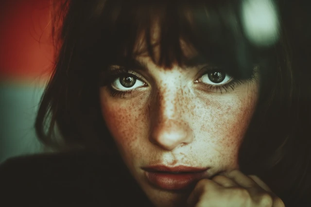French Model Portrait with Freckles and Bangs