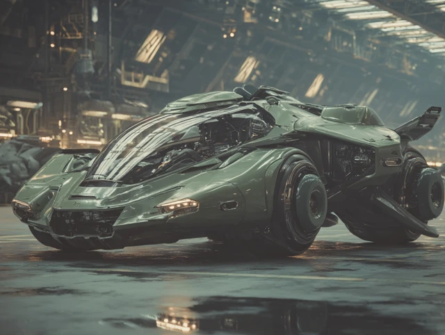 Futuristic Car in Hangar 8k