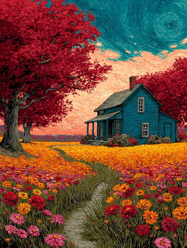Van Gogh Cottage Garden Painting